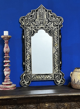 摩洛哥古董手工非洲室内木雕门镜