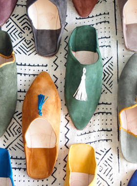 Babouche Slipper摩洛哥经典骆驼皮流苏踩脚皮拖鞋室内拖鞋