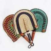 PentFair非洲进口加纳手工编织草编扇子日用ins彩色墙面装 饰夏日