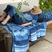 PentFair手工蓝染刺子衔缝床罩毯子两用民宿舒适铺床被毯
