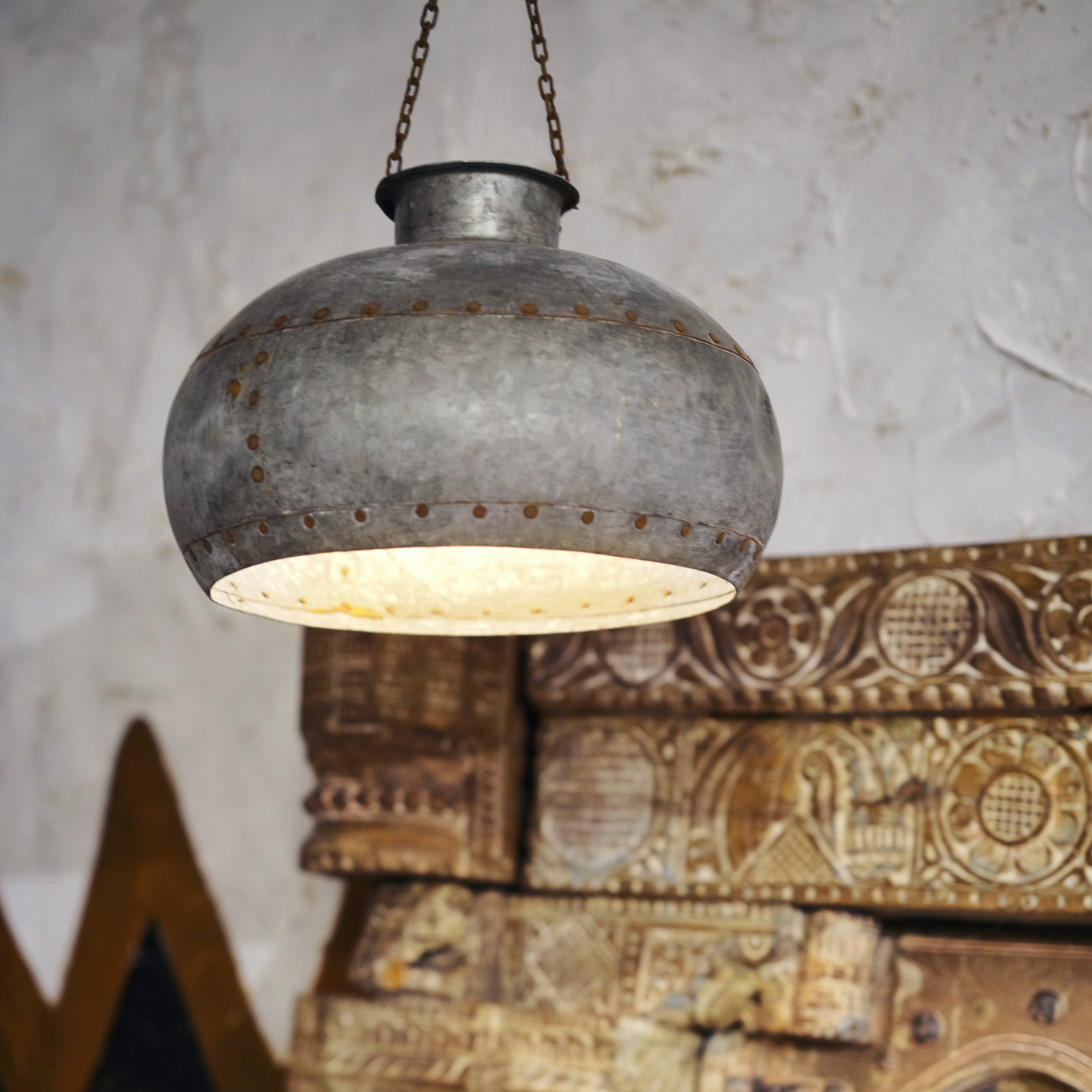 印度手工古銀色鐵燈罩
