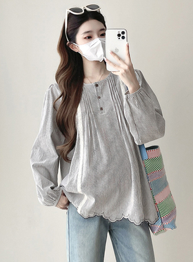 孕妇装春装时尚休闲长袖条纹上衣2026新款孕妇衬衫春季怀孕衬衣春