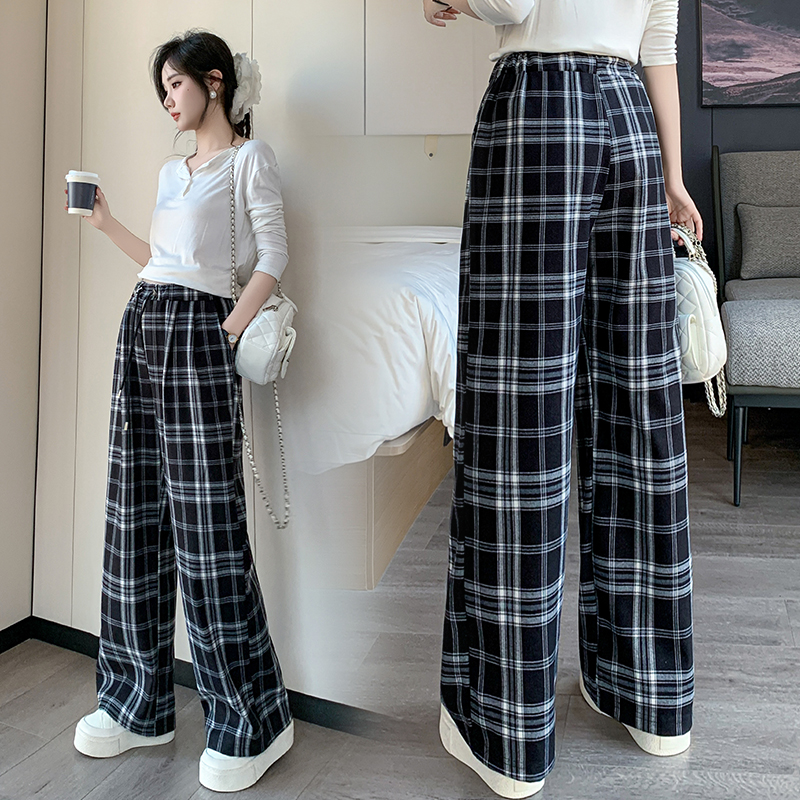 孕妇裤子秋季外穿黑白格子休闲裤