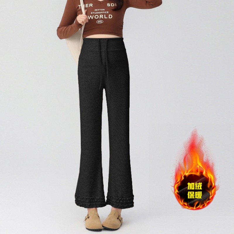 孕妇裤子冬季外穿木耳边喇叭裤冬