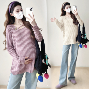 针织衫 简约百搭长袖 2025新款 孕妇上衣秋季 衣服秋 孕妇装 打底衫 秋装