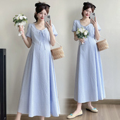 孕妇裙夏季 孕妇装 格子连衣裙2026新款 小清新短袖 长裙怀孕裙子 夏装