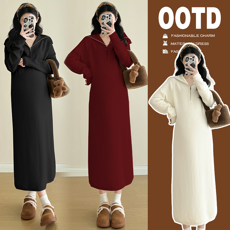 孕妇装秋冬装长袖针织毛衣连衣裙