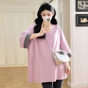 孕妇装春装设计感撞色七分袖上衣2026新款孕妇T恤春季怀孕衣服春