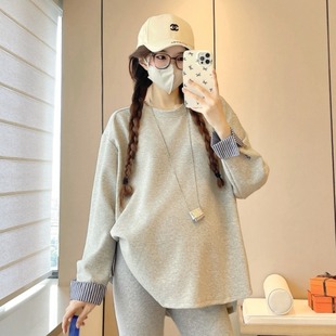 孕妇装春装拼接条纹长袖上衣2026新款孕妇卫衣春季怀孕衣服打底衫