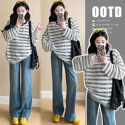 孕妇装春装时尚休闲长袖条纹上衣