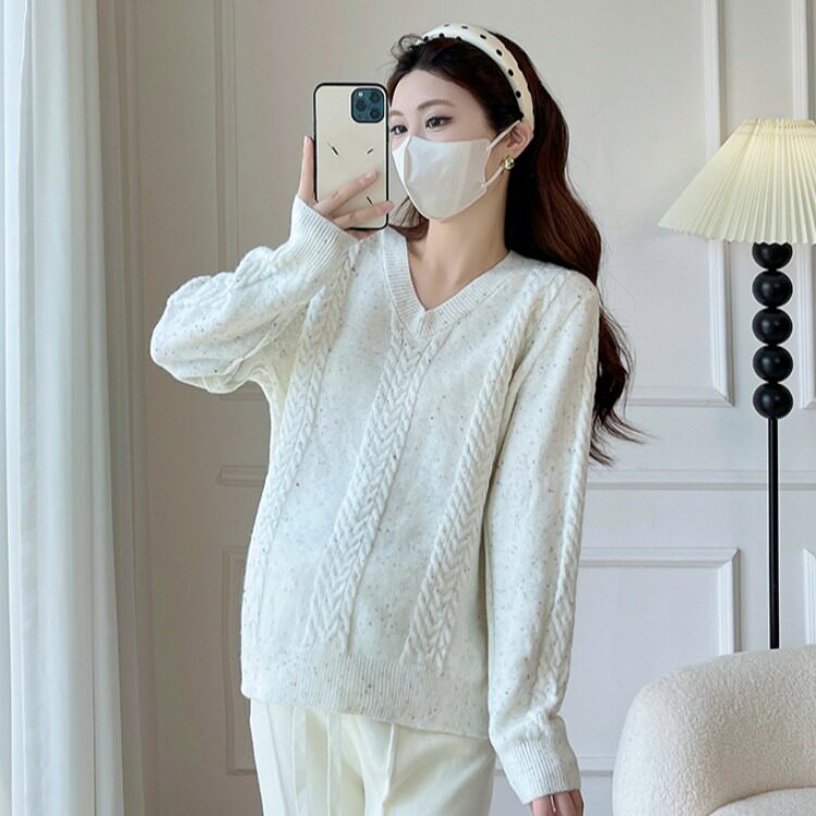 孕妇装秋冬装设计感麻花长袖针织衫套头毛衣时尚百搭上衣打底衫冬