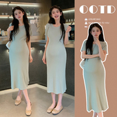 孕妇裙夏季 孕妇装 针织连衣裙2026新款 简约短袖 怀孕休闲裙子夏 夏装