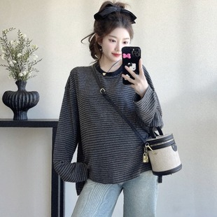 孕妇装春装宽松显瘦长袖条纹上衣2026新款孕妇T恤春季怀孕衣服春