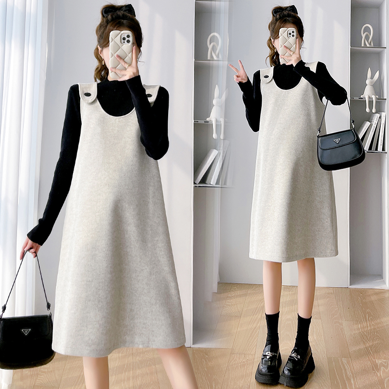 孕妇秋装长袖上衣秋季毛呢背心裙