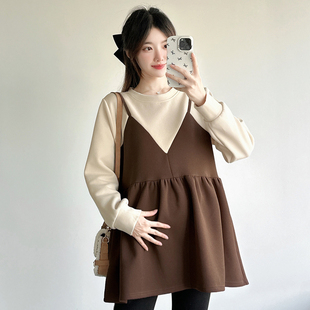 孕妇娃娃衫 孕妇装 上衣2025新款 假两件撞色长袖 宽松显瘦衣服秋 秋装