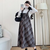 格子背带裙两件套连衣裙套装 孕妇装 上衣冬装 长袖 裙子孕妇裙 秋冬装