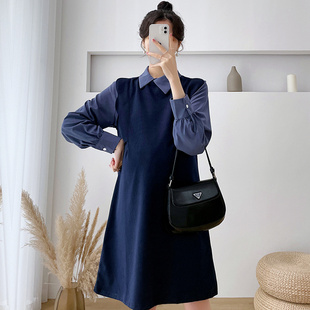 秋装 连衣裙套装 两件套长袖 背心裙秋季 孕妇裙子秋 翻领衬衫 孕妇装