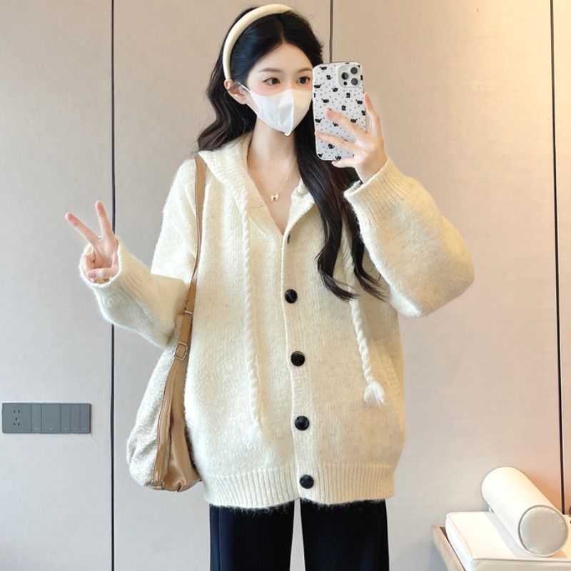 孕妇装秋冬装长袖针织衫连帽毛衣