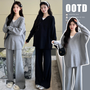 上衣秋季 长袖 休闲裤 2025新款 春秋简约两件套秋 孕妇装 孕妇套装 秋装