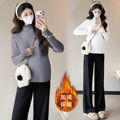 孕妇装冬装加绒保暖长袖针织衫冬