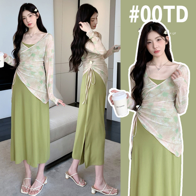 孕妇春装长袖碎花上衣春季吊带裙