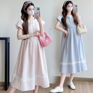 设计感休闲裙子夏季 孕妇装 连衣裙时尚 蕾丝娃娃领短袖 孕妇裙夏 夏装