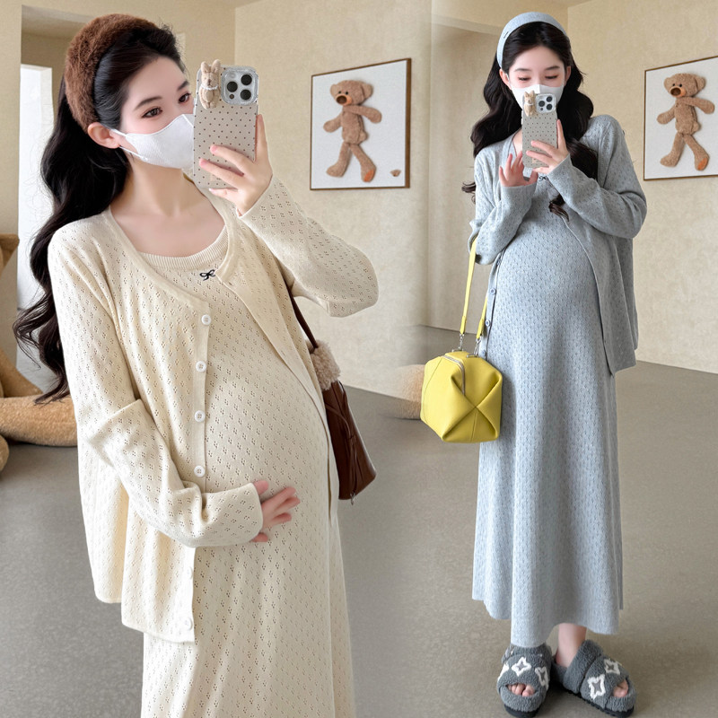 孕妇秋装长袖开衫上衣秋季吊带裙图片