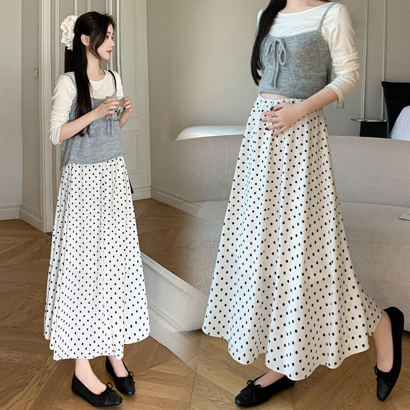 孕妇裙子夏季外穿波点雪纺半身裙宽松大码休闲A字裙夏装孕妇裙夏