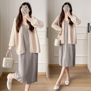 开衫 长袖 外套秋装 背心裙两件套裙子时尚 孕妇装 休闲孕妇套装 秋冬装