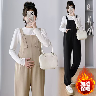 孕妇裤子冬季外穿加绒加厚背带裤2026新款孕妇装冬装怀孕休闲裤冬