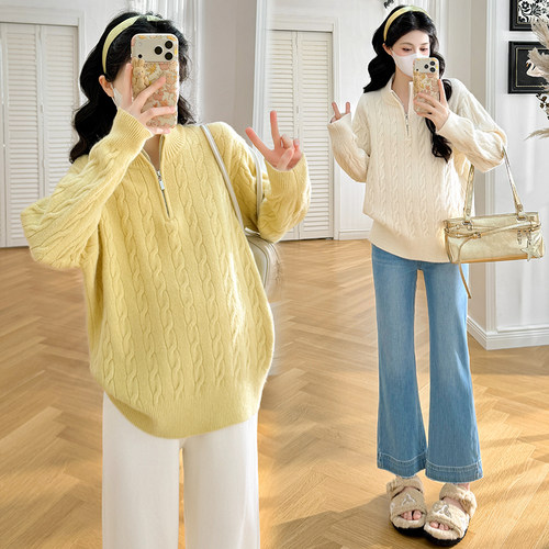 孕妇装秋冬装提花长袖针织衫毛衣