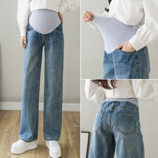 托腹裤 子秋装 外穿牛仔阔腿裤 宽松大码 百搭怀孕长裤 秋季 时尚 孕妇裤