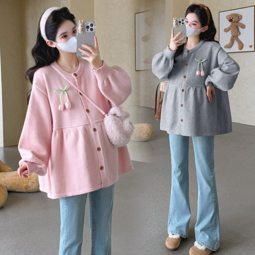 孕妇装秋冬装长袖开衫针织衫毛衣