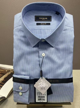 200高纱支雅戈尔长袖衬衫男正品商务纯棉免烫衬衣蓝色119790IFY