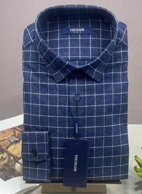 雅戈尔绒面衬衫男长袖保暖加厚商务男士磨毛格子衬衣秋冬8-81正品