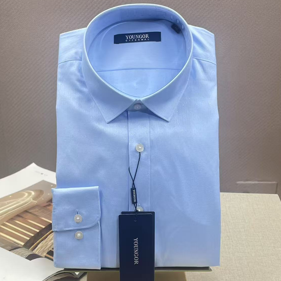 雅戈尔男士长袖衬衫免烫浅蓝色商务休闲修身版衬衣缺码处理8-04