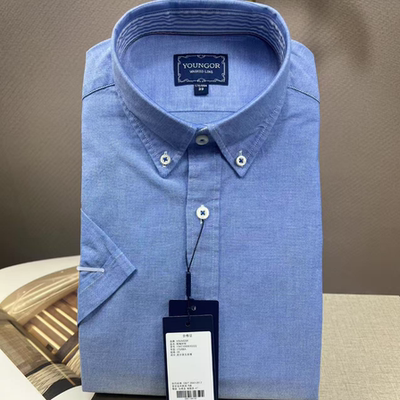 雅戈尔男牛津纺休闲棉弹短袖衬衫