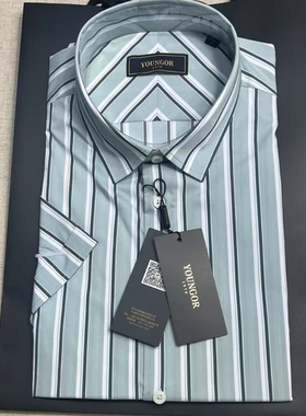 雅戈尔男短袖衬衫条纹商务休闲棉氨微弹正品衬衣170601QFA