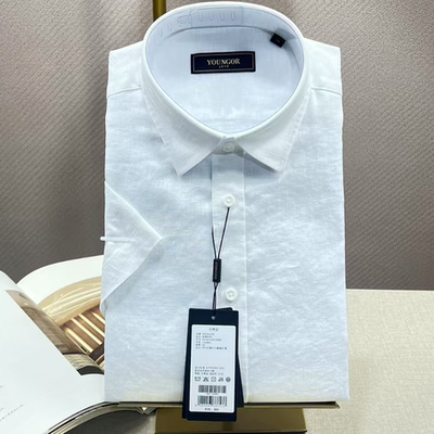 雅戈尔短袖衬衫新款亚麻透气白色