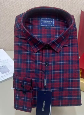 雅戈尔保暖衬衫男加绒加厚冬季长袖宽松红色格子休闲衬衣 1-01