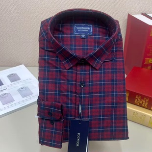 雅戈尔保暖衬衫男加绒加厚冬季长袖宽松红色格子休闲衬衣 1-01