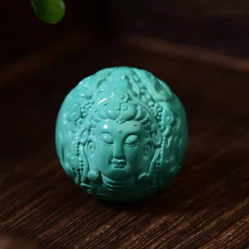 原矿绿松石观音佛头配珠圆珠散珠雕刻单珠星月菩提金刚手串配饰