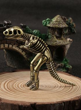 侏罗纪霸王龙化石骨架恐龙黄铜摆件仿古玩做旧铜制金属工艺品