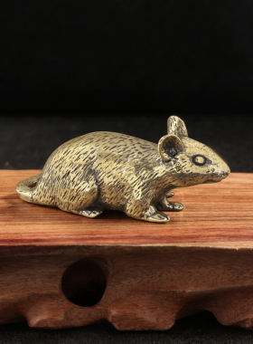 实心铜老鼠仿古玩做旧古董黄铜摆件十二生肖鼠动物工艺品桌宠