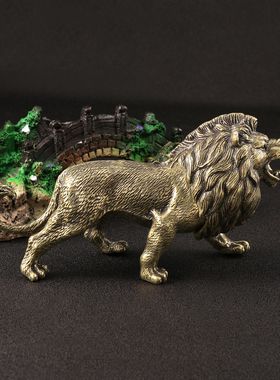 古董店装饰仿古玩做旧草原之王大狮子黄铜摆件古铜手把件茶宠