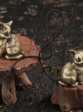 可爱猫咪铜雕摆件实心铜摆设小猫黄铜摆件挂件古铜茶宠礼物仿古玩