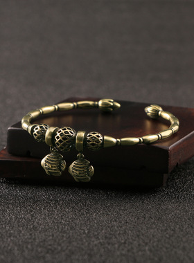 复古做旧开口黄铜手镯女耦节镯子黄铜手饰潮流双鱼座