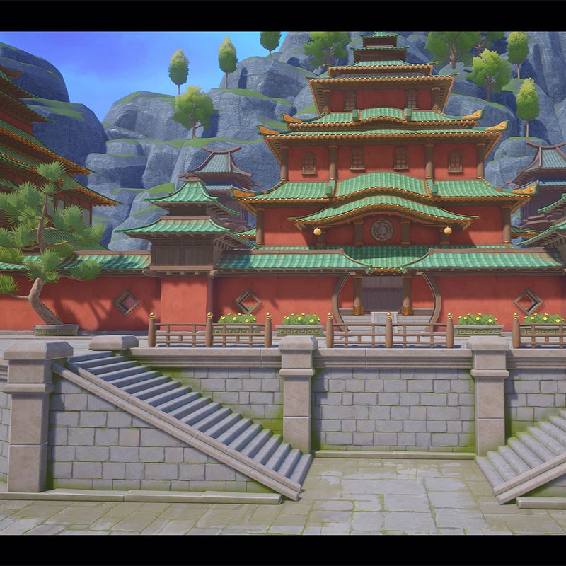 ue4场景中国风卡通模块古建筑群虚幻4古代城镇街道小屋房子3D模型