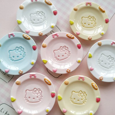 微缩卡通仿真kt印花浮雕圆盘食玩捏捏盘子装饰diy奶油胶树脂配件