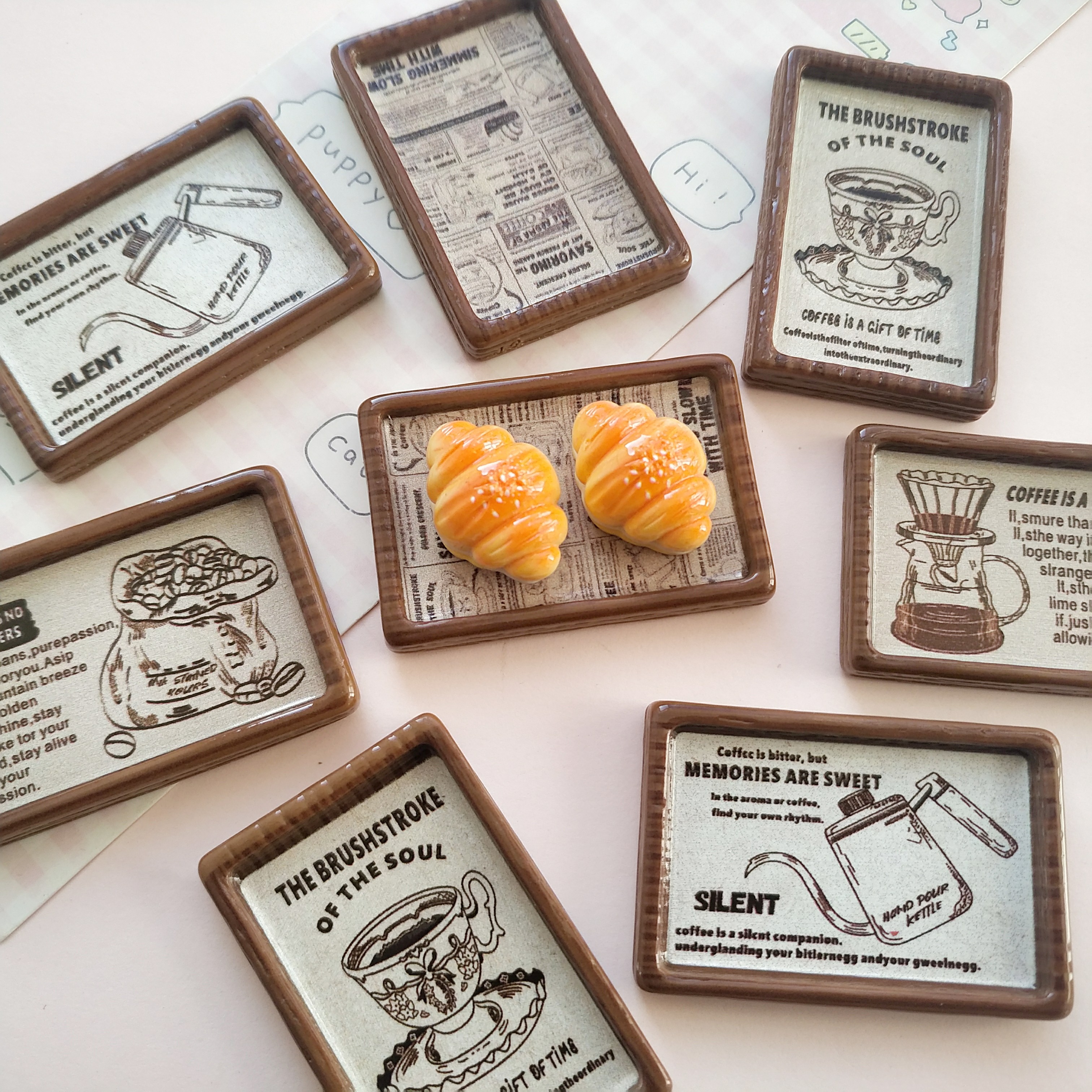 微缩仿真英文咖啡背景板盘子娃屋捏捏装饰盘摆件手工diy树脂配件